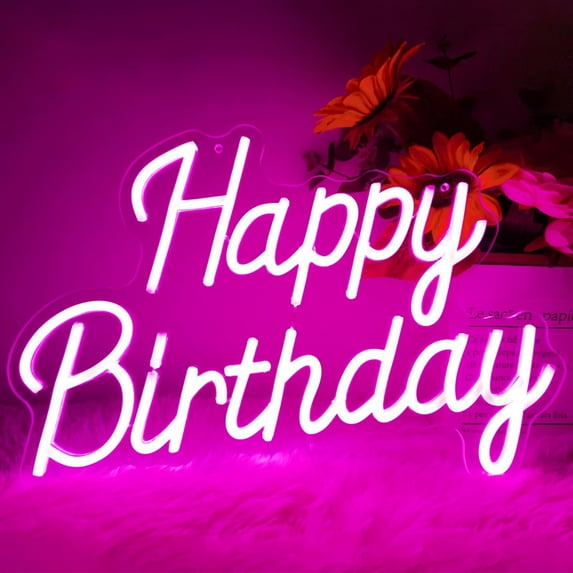 EMANNON Happy Birthday Neon Sign, 17"x12", USB Powered, Dimmable Switch, Party Decoration Light