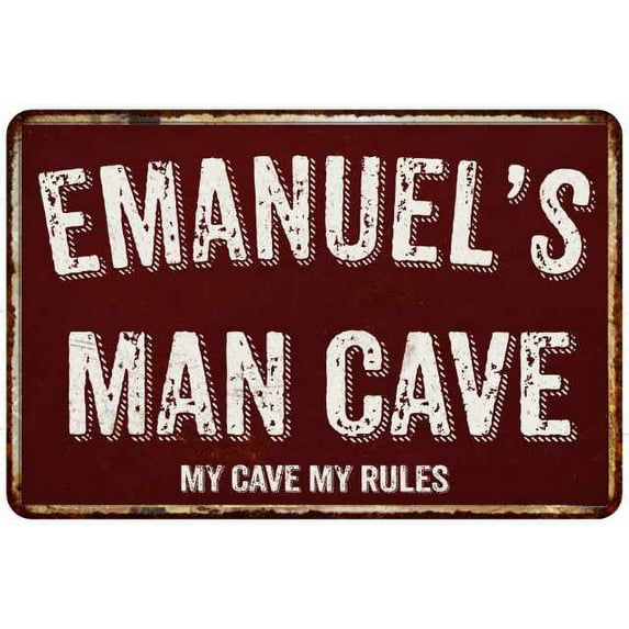 EMANUEL'S Man Cave Red Grunge Sign 8 x 12 High Gloss Metal Sign 208120003394