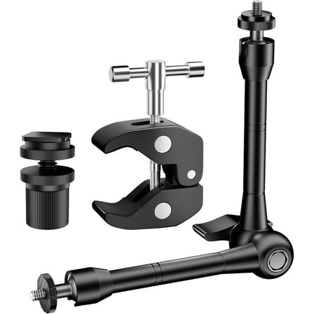 EMART 10" Articulating Magic Arm Camera Mount with Super Clamp, 1/4" & 3/8" Threads with Magicarm and Cold Shoe for Videography, Flash Light