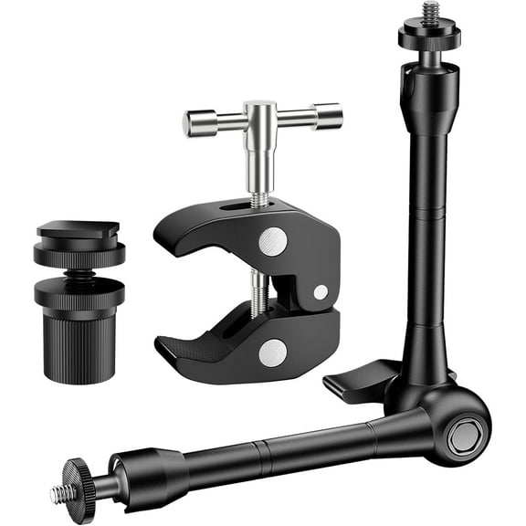 EMART 10" Articulating Magic Arm Camera Mount with Super Clamp, 1/4" & 3/8" Threads with Magicarm and Cold Shoe for Videography, Flash Light