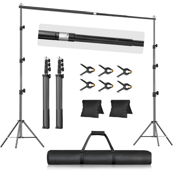EMART 10x10FT Backdrop Stand, Photo Studio Back Drop Adjustable Stand with 6 Clamps,2 Sandbags and Carry Bag,Heavy Duty Background Support System Kit for Photography,Parties,Wedding,Video