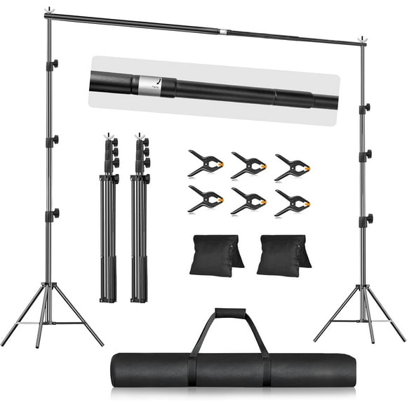 EMART 10x10ft Heavy-Duty Adjustable & Lockable Backdrop Stand Kit with Clamps, Sandbags & Carry Bag Professional Background Support for Photography, Video, Weddings, Events