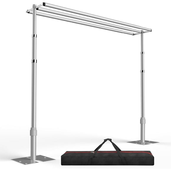 EMART 10x10ft Heavy-Duty Pipe & Drape Backdrop Stand Kit with 3 Crossbars & Flat Base Adjustable Frame for Weddings, Parties, Studio Photography
