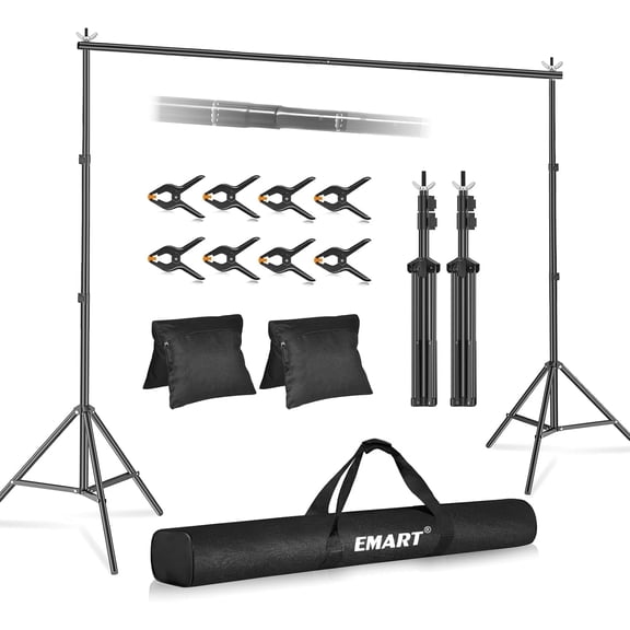 EMART 10x8.5ft Heavy Duty Adjustable Photo Studio Backdrop Stand Kit with Clamps, Sandbags & Carry Bag for Events, Parties, Photography