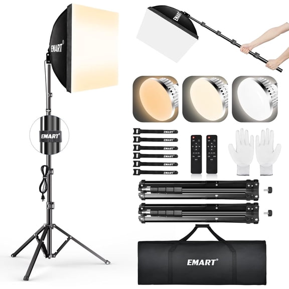 EMART 16×16" Professional Softbox Lighting Kit, 3000K-6000K 85W LED Bulbs with Remote for Studio, Photography, YouTube, and Live Streaming, 2 Pack