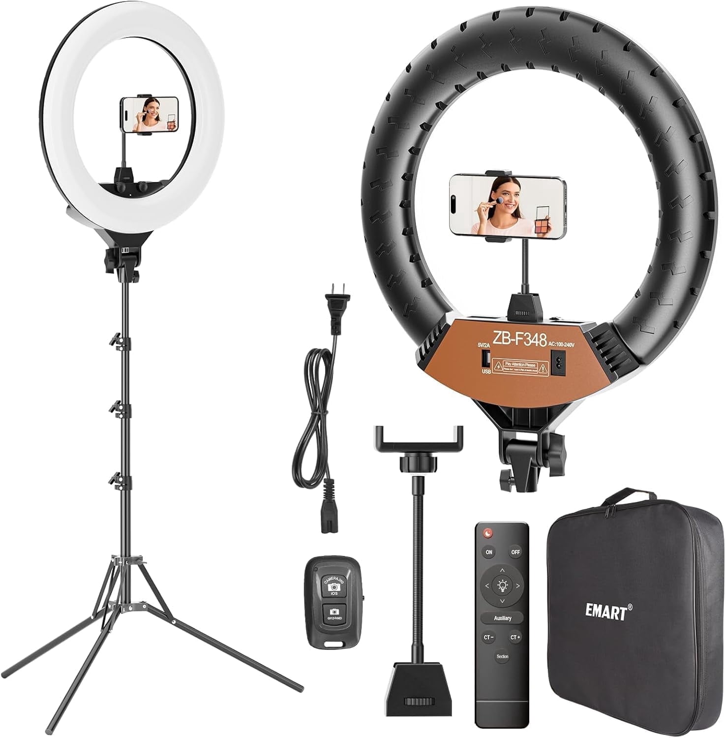 EMART 18 inch Ring Light with Stand, 2800-6500K LED Photography Lighting Kit with Phone Holder for Selfie, Vlog, Video,Tattoo Barber Studio
