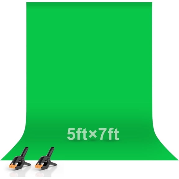 EMART 5x7ft Green Screen Backdrop, Photography Green Background Fabric with 2 Spring Clamps for Photoshoot, Meeting, Live Stream