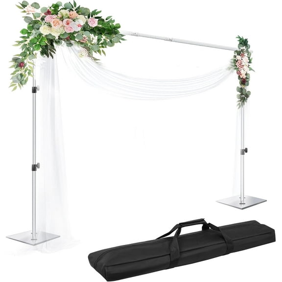 EMART 6.5x10ft Backdrop Stand, Adjustable Metal Steel Pipe and Drape Frame Kit with Heavy Duty Flat Base for Parties, Silver