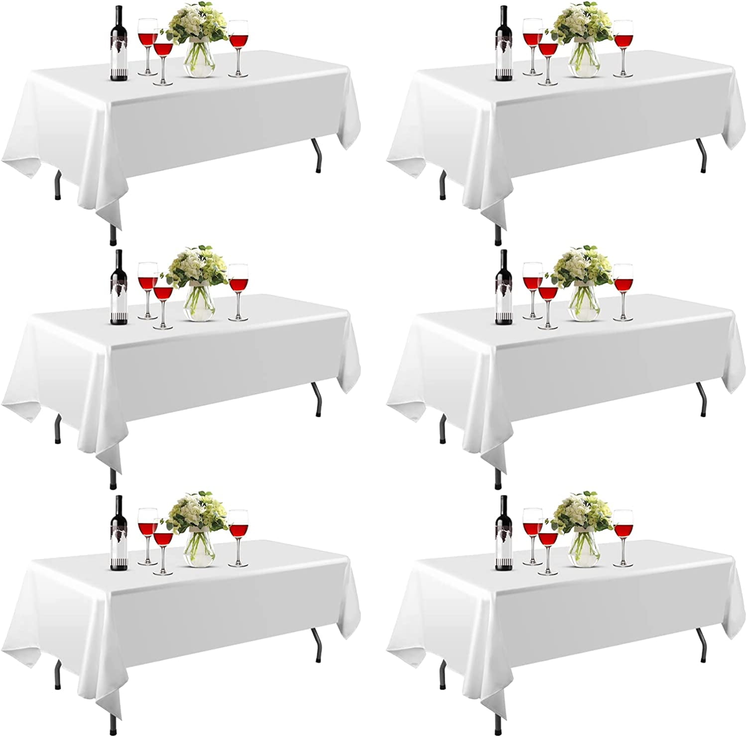 EMART 6 Pack Rectangle Tablecloth, 60 x 102 inch White 100 Polyester Banquet Wedding Party