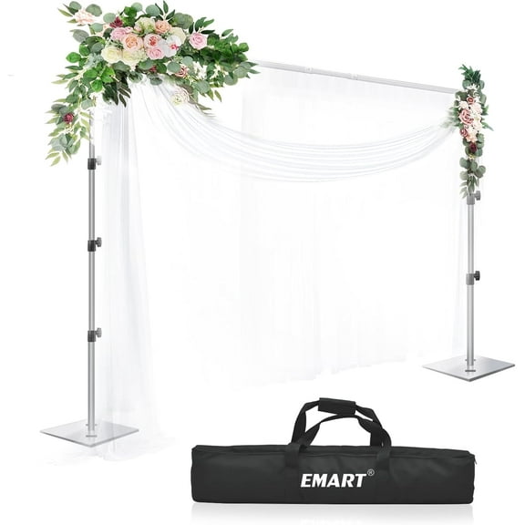 EMART 8.5x10ft Photography Backdrop Stand, Adjustable Metal Steel Pipe and Drape Frame Kit with Heavy Duty Flat Base, Silver