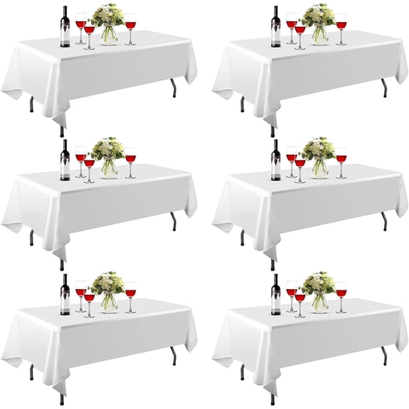 EMART 90×132in Rectangle Tablecloth, 6 Pack White 100% Polyester for Banquet, Wedding, Party, Picnic