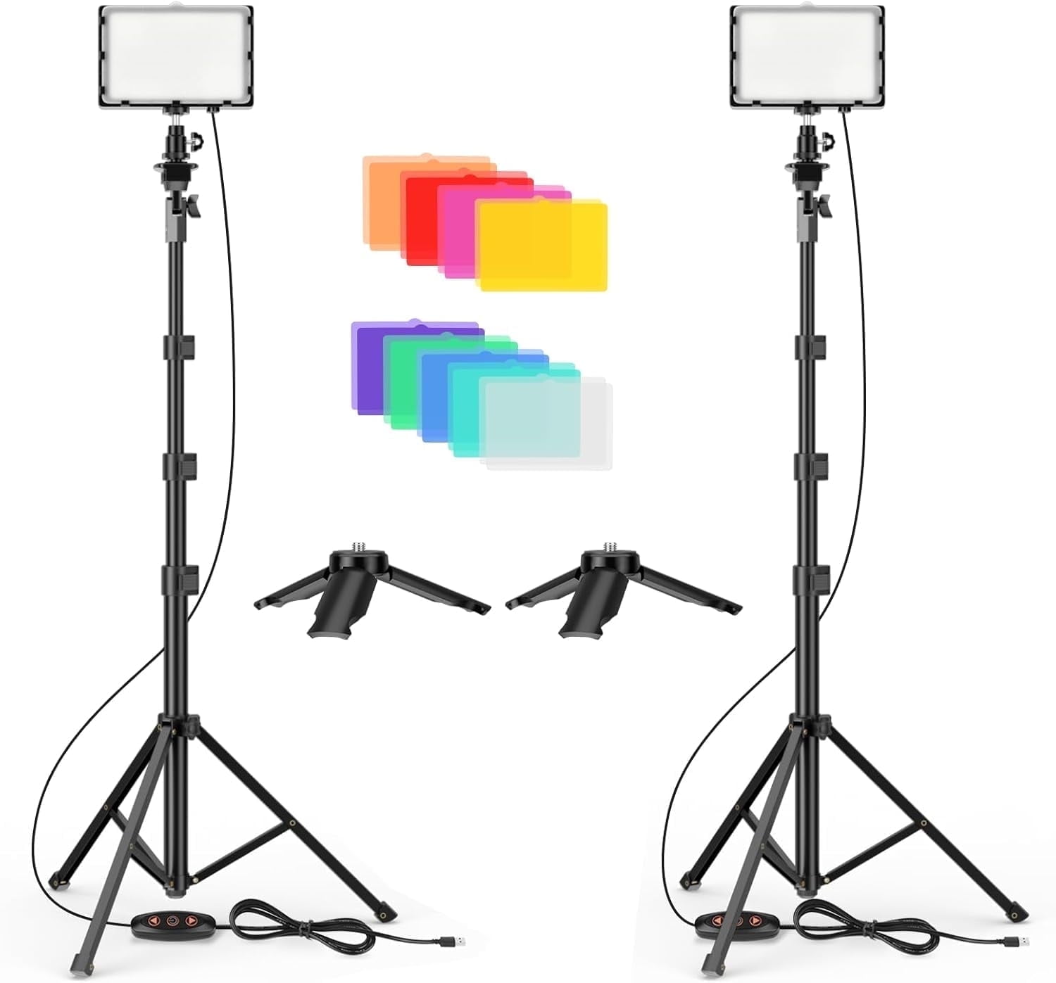 EMART LED Video Light 11 Brightness, 9 Color Filters Dimmable Photography Continuous Lighting, Adjustable Tripod Stand, Portable Fill Light for Photo Studio Shooting.