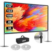 EMART 120in Projector Screen with Stand, 16:9 4K HD Portable Outdoor and Indoor Movie Screen, Heavy‑Duty Flat Base for Backyard,Party, Home Theater