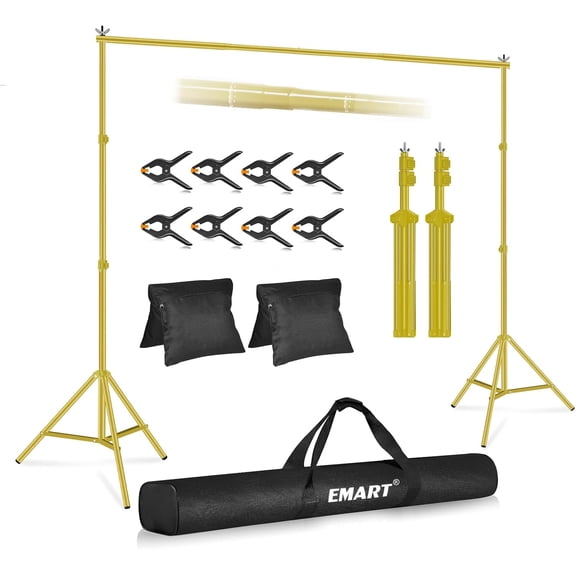 EMART Photo Backdrop Stand 10x7ft, Adjustable Background Stand Support Kit with Carry Bag for Parties, Events Decoration, Wedding, Photography -Titanium Gold