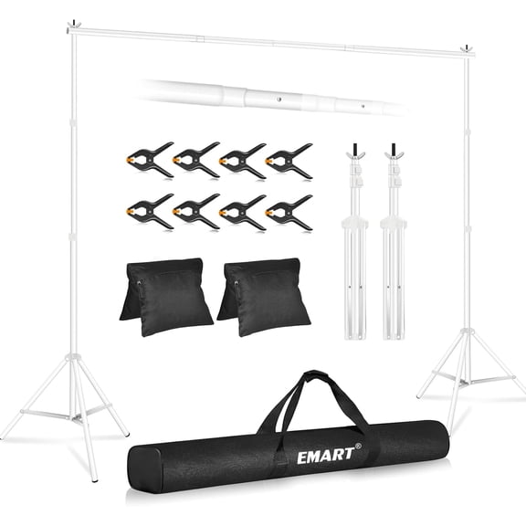 EMART Photo Backdrop Stand 10x8.5ft, Adjustable Background Stand Support Kit with Carry Bag for Parties, Events Decoration, Wedding, Photography -White