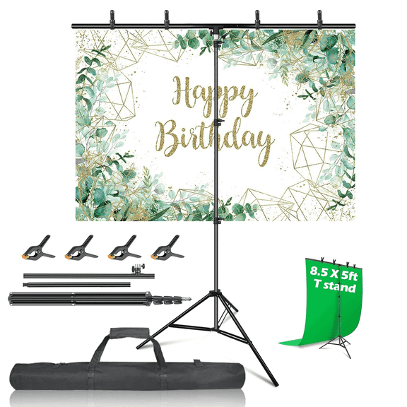 EMART T-Shape Portable Background Backdrop Support Stand Kit 5ft Wide 8.5ft Tall Adjustable Photo Backdrop Stand with 4 Spring Clamps