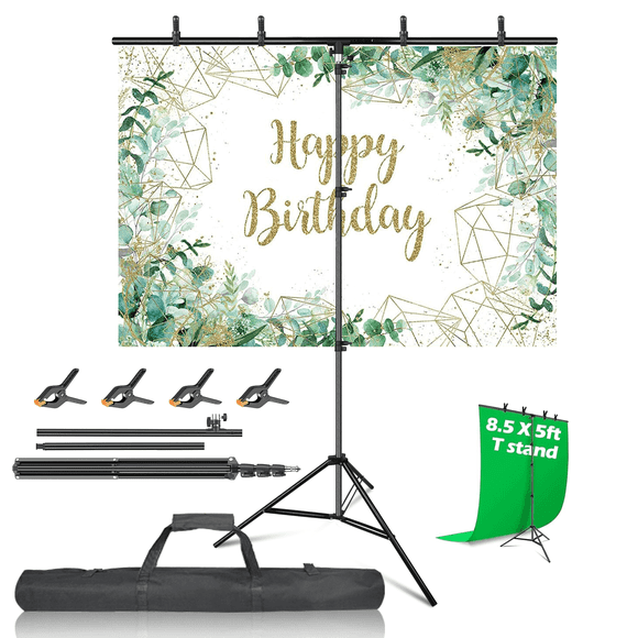 EMART T-Shape Portable Background Backdrop Support Stand Kit 5ft Wide 8.5ft Tall Adjustable Photo Backdrop Stand with 4 Spring Clamps