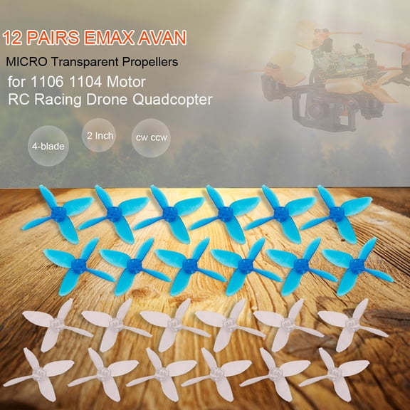 EMAX 12 Pairs AVAN Micro 2 Inch / 5.08 cm 4-Blade Transparent Propellers CW CCW for 1106 1104 Motor RC Racing Drone Quadcopter Replacement Parts High Strength Accessories