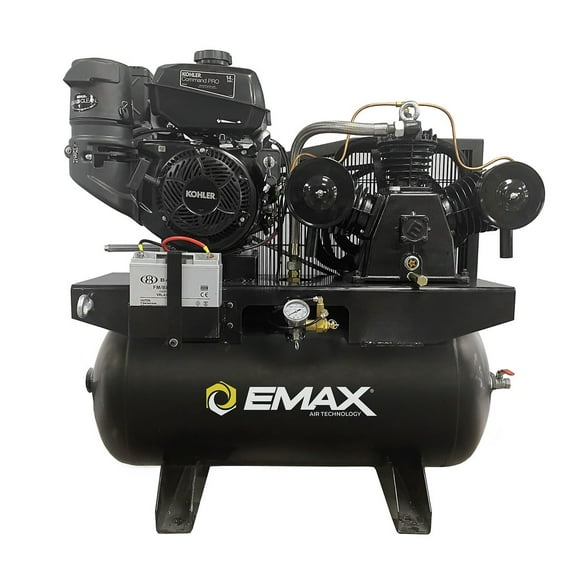 EMAX EGES1430ST 14 HP 30 Gallon 24 CFM 3-Cylinder Truck Mount Solid Cast Iron Pump Gas-Powered Air Compressor with Electric Start KOHLER Command Pro Engine