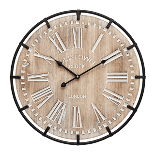 EMAX HOME 24" White Roman Numeral Clock, Shabby Chic Wood Metal Wall Clock