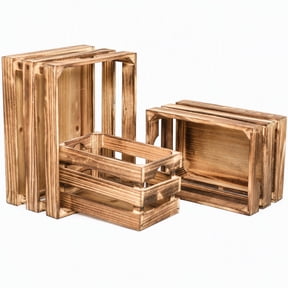 EMAX HOME 3-Piece Rustic Wooden Crates, Burnt Pine Nesting Decorative Storage Display Box