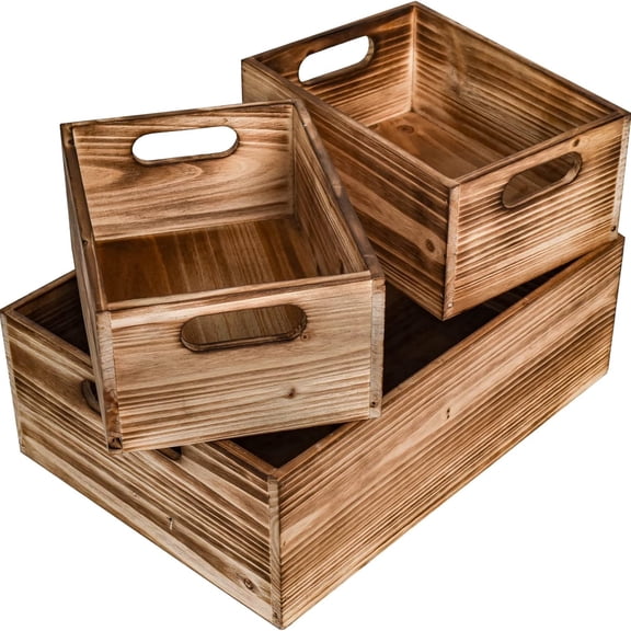 EMAX HOME 3-Pc Wood Storage Baskets – Rustic Organizer for Home
