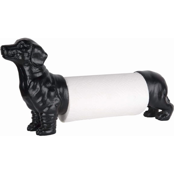 EMAX HOME Black Ceramic Dachshund Paper Towel Holder, Wiener Dog Stand