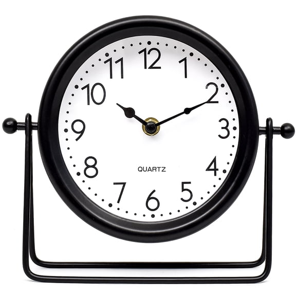 EMAX HOME Black Metal Art Deco Desk Clock, Battery Operated Table Clock with Arabic Numbers