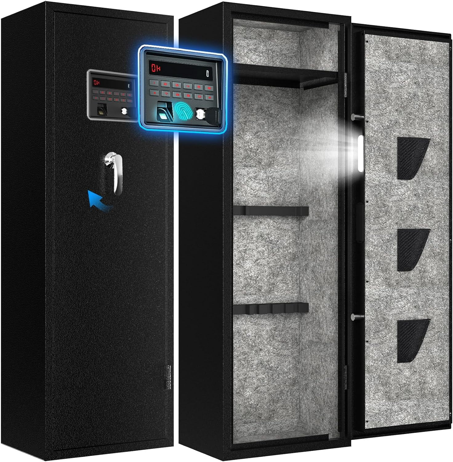 EMAXEE 7-8 Biometric Gun Safe , Large Gun Safes for Home  and Pistols with Upgraded Control Panel and LED Light, Quick Access Fingerprint Gun Cabinet with Removable Shelf and Gun Racks…
