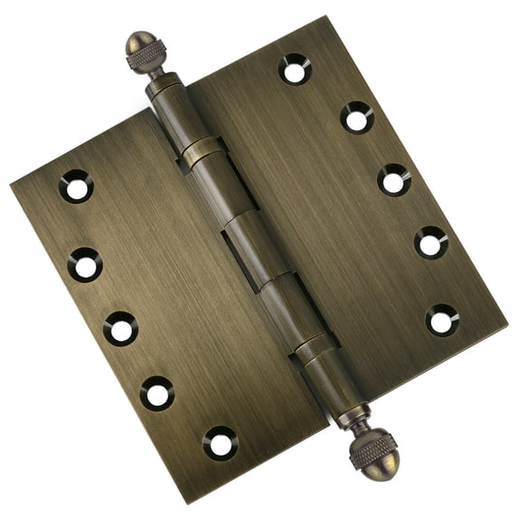 EMBASSY Door Hinge 5 x 5 Solid Brass Antique Brass with Acorn Tips