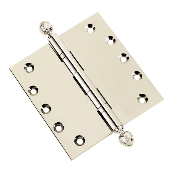 EMBASSY Door Hinge 5 x 5 Solid Brass Polished Nickel with Acorn Tips