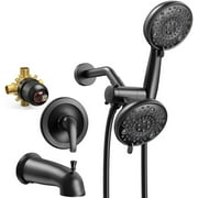 EMBATHER 2-in-1 Dual Shower Head System with Tub Spout, 64-Setting High Pressure Rainfall Shower Kit, Matte Black (Valve Included)