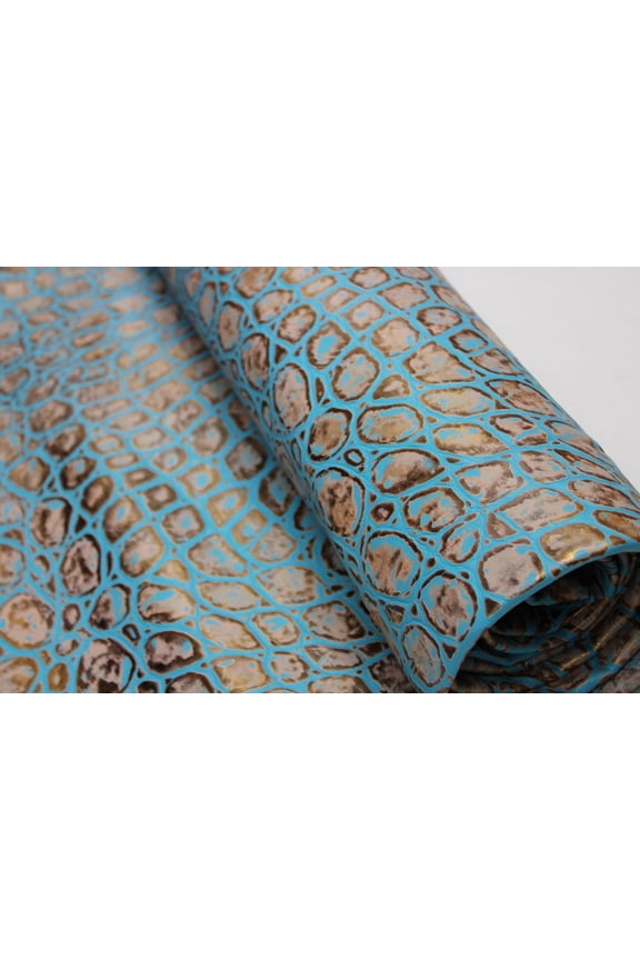 EMBOSSED TORTOISE LEATHER Turquoise Copper: Genuine Leather 3- 3.5 oz. - Perfect for Handbags and Leather Crafts!