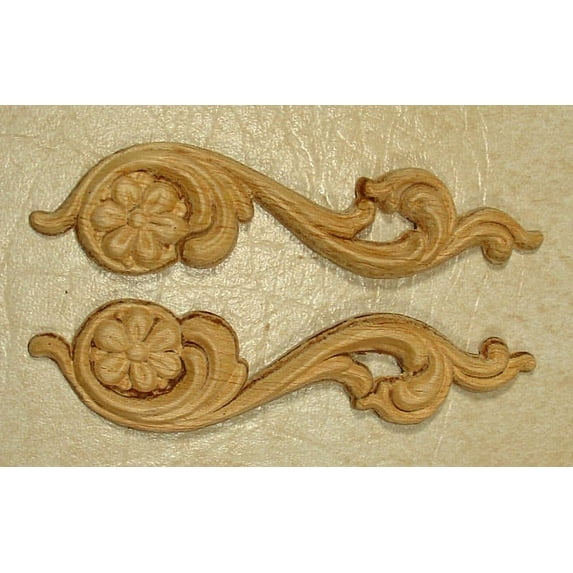 EMBOSSED WOOD APPLIQUE / ONLAY # 649 1 1/4 X 5 1/8 EACH PAIR