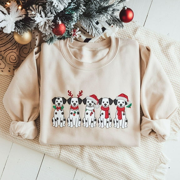 EMBROIDERED Christmas Dalmatian Dog Sweatshirt, Christmas Crewneck Sweatshirt, Dog Owner Christmas Gift, Dog Mom Sweater, Christmas Sweater
