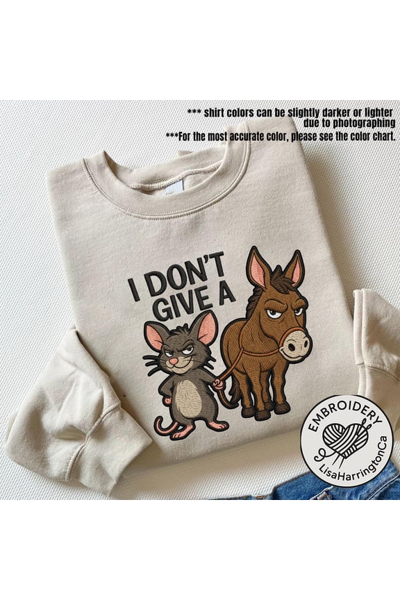 EMBROIDERED I Don't Give A Rats Ass Sarcasm Shirt, Funny Meme Shirt, Funny Donkey Shirt, Rat and Donkey Shirt, Group Matching Shirt