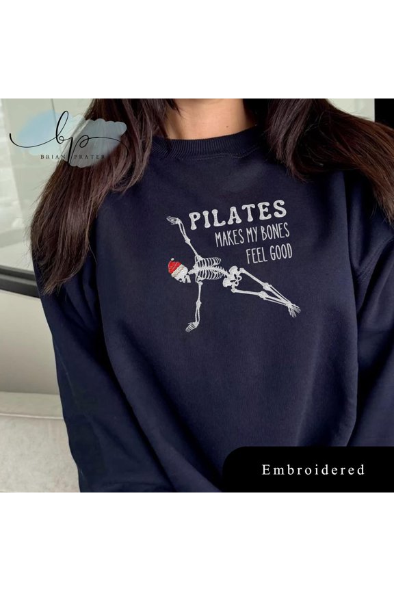 EMBROIDERED Pilates Makes My Bones Feel Good Christmas Shirt, Pi La La La La tes, Santa Pilates, Funny Xmas Shirt, Pilates Instructor Gifts