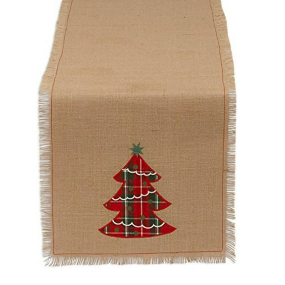 EMBROIDERED TREE BURLAP TABLE RUNNER 14x72