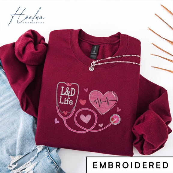 EMBROIDERED Valentine Labor And Delivery Nurse Shirt, Gift for L & D Nurse, Hospital Staff, Mom Baby Nurse Tee, New Job Gift for Graduation