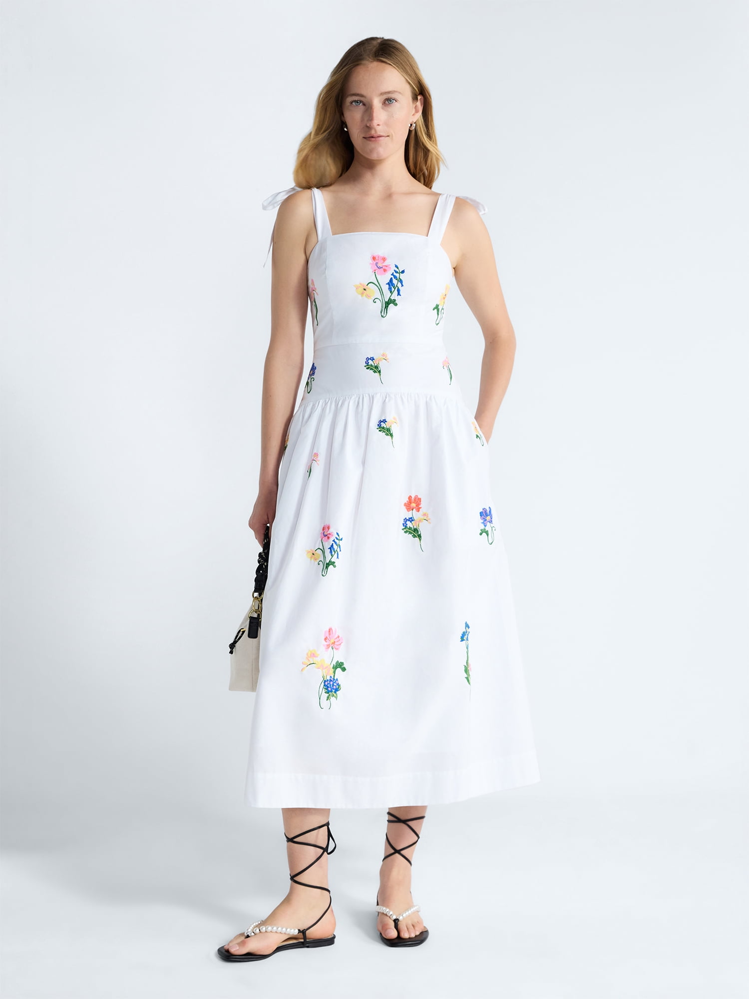 free assembly women's sleeveless fit and flare dress Free Assembly Women's and Women's Plus Embroidered Cotton Sleeveless Maxi Dress, Sizes Xs-4x, Size: Medium, White