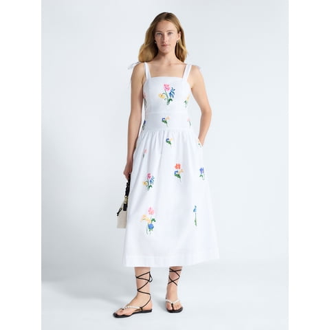 Free Assembly Women's and Women's Plus Embroidered Cotton Sleeveless Maxi Dress, Sizes XS-4X
