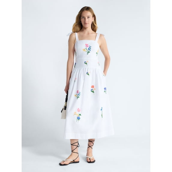 Free Assembly Women's and Women's Plus Embroidered Cotton Sleeveless Maxi Dress, Sizes XS-4X