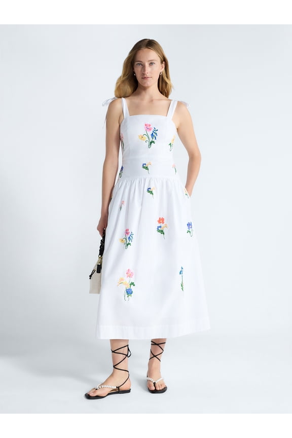 Women's and Women's Plus Embroidered Cotton Sleeveless Maxi Dress, Sizes XS-4X