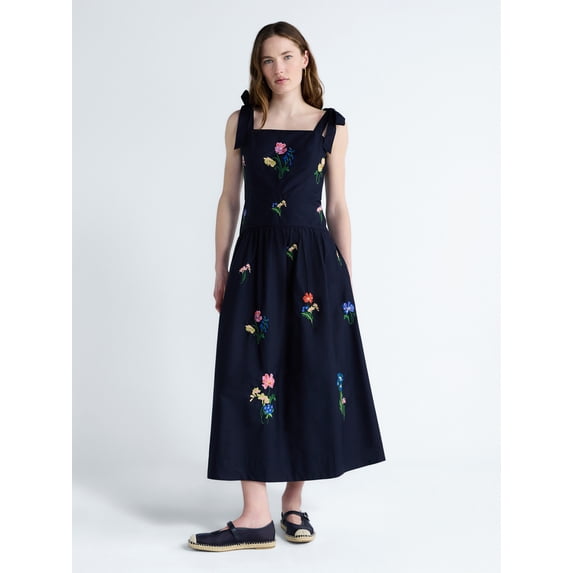 Free Assembly Women's and Women's Plus Embroidered Cotton Sleeveless Maxi Dress, Sizes XS-4X