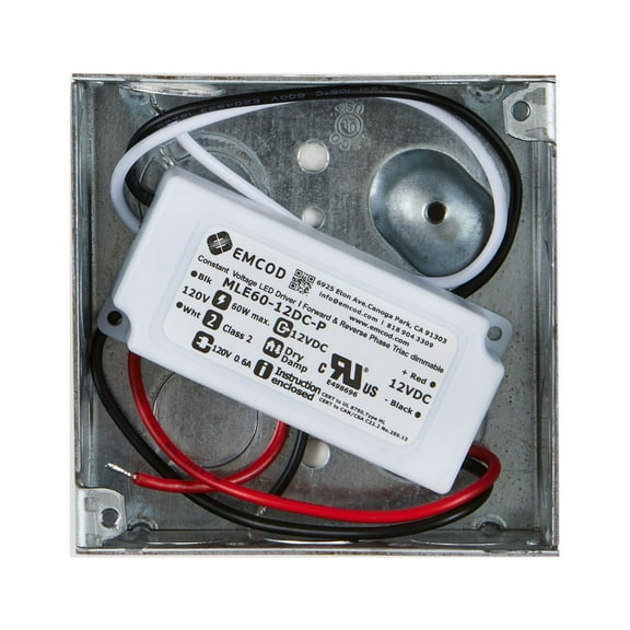 EMCOD MLE-P Series Transformer, Electronic J-box Driver, 120Vac input/12Vdc output, electronic phase dimmable