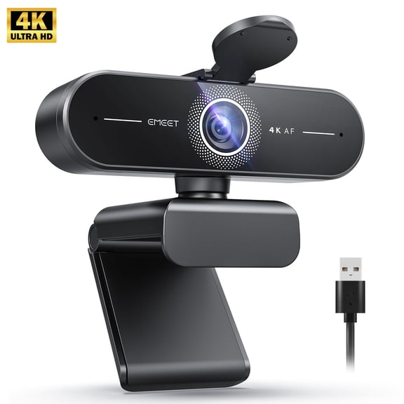 EMEET C60E 4K Webcam with Auto Focus & Mics, Auto Light Correction, 73° FOV, Plug & Play with Cover