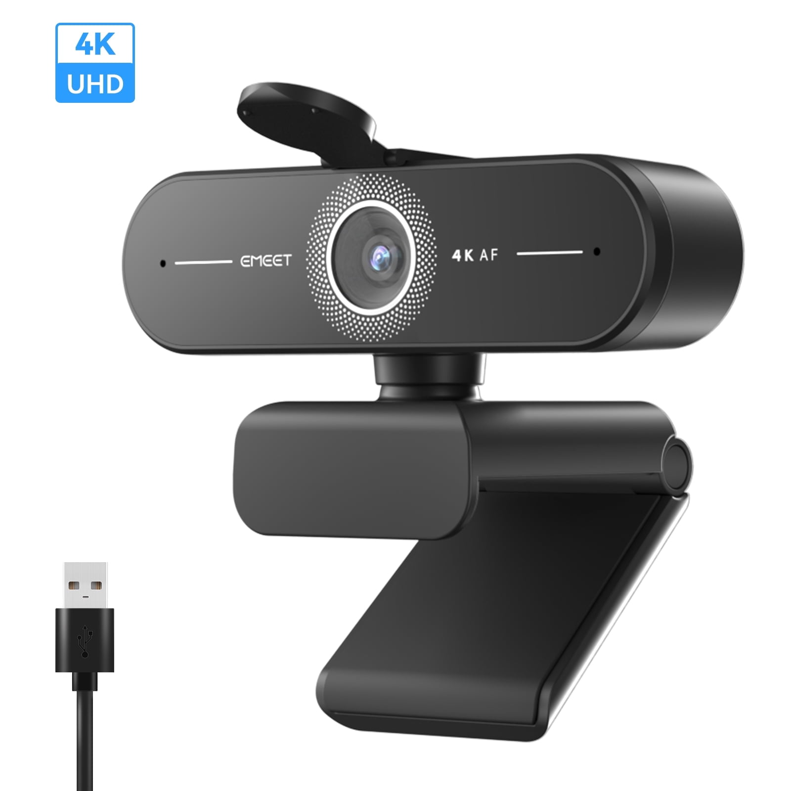 EMEET C60E 4K Webcam with Auto Focus & Mics, Auto Light Correction, 73° FOV, Plug & Play with Cover