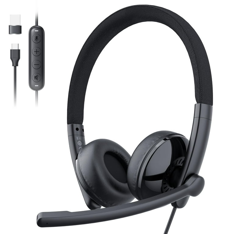EMEET HS50 Computer Headset with Microphone for PC Wired Office Headphones with Noise Cancelling Mic USB 3.5mm Plug In Line Control Mute Button