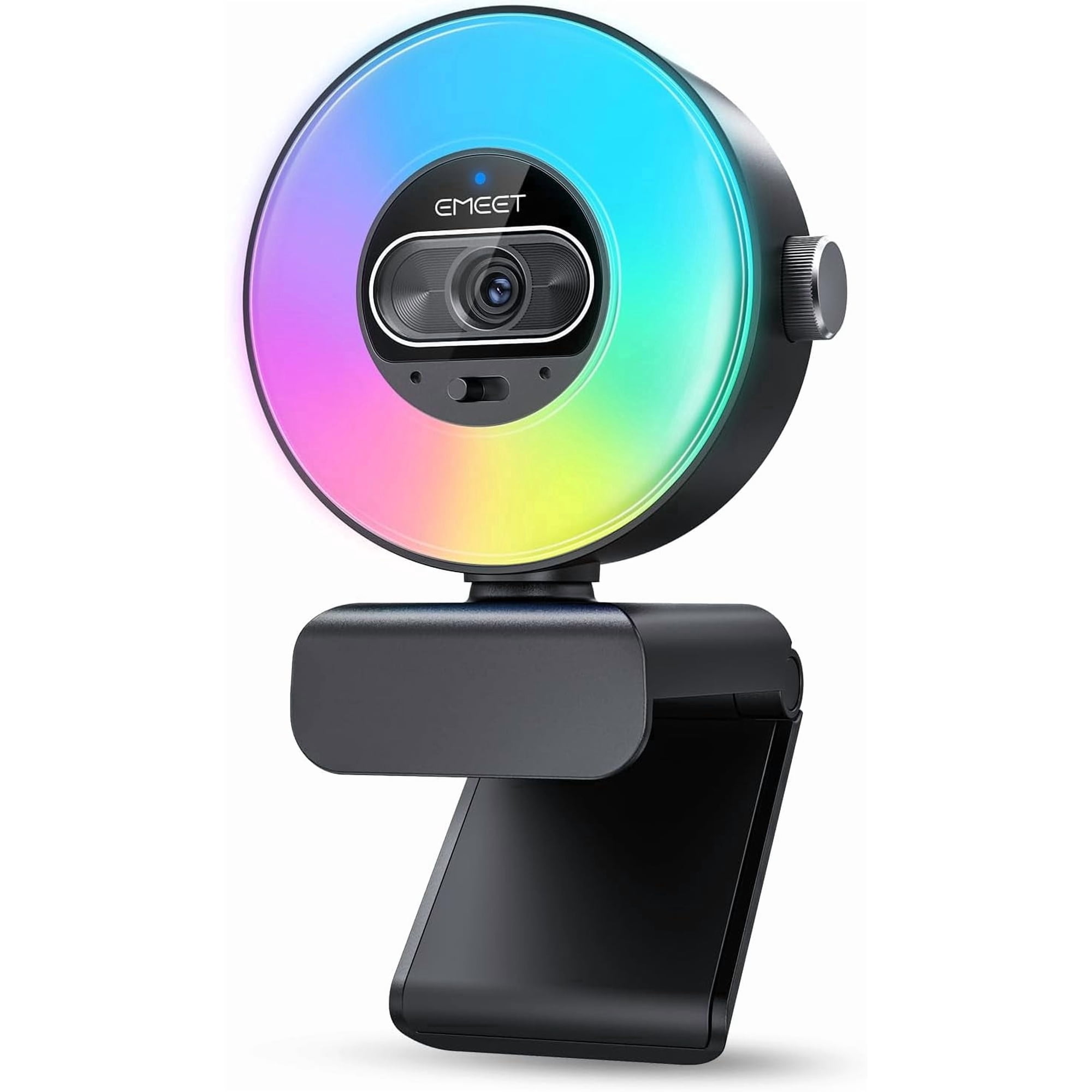 EMEET S600L 4K Webcam for Streaming with Ring Light, 4 Lighting Modes, Rainbow Effect, 1/2" Sensor, AI Imaging, 0.2S PDAF, 2 Mics, Dial Control, 4K Webcam with Light