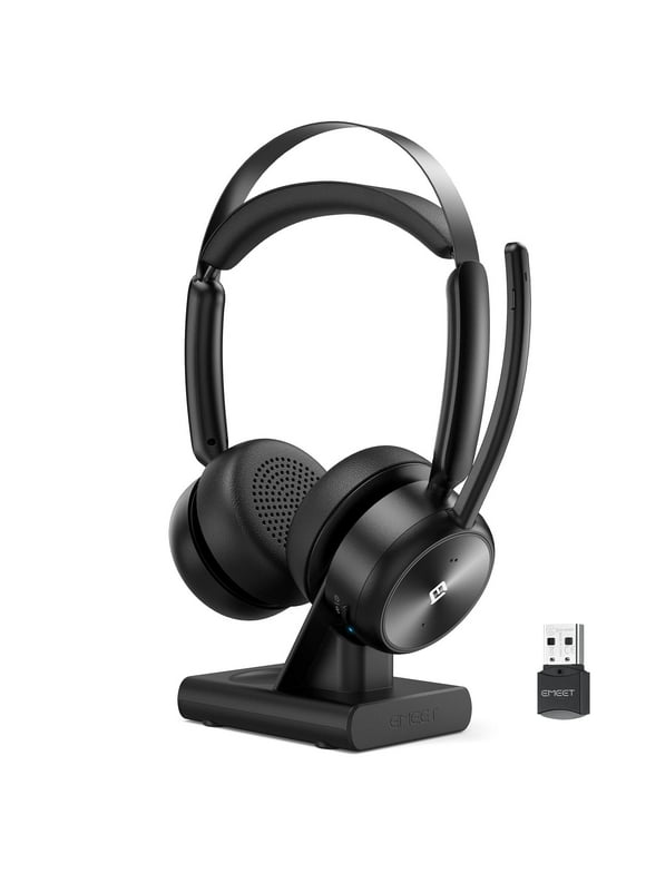 EMEET Wireless Headset, 46 Hrs Work Time, Charging Base, Mute Button,  for PC/Zoom/Skype